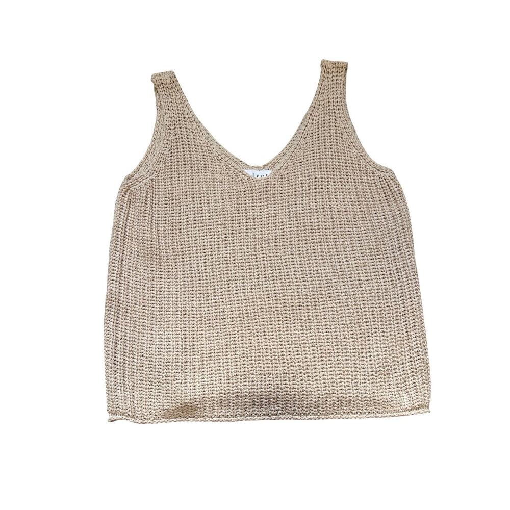 Velvet Crochet Open Knit Tank Top Beige Neutral Size S
